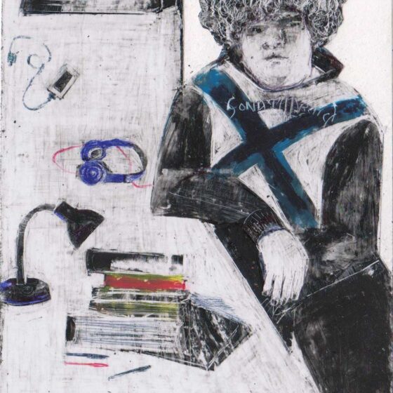I compiti, tecnica mista su carta, cm 16x9,5 (2015) - Debora Piccinini Artista