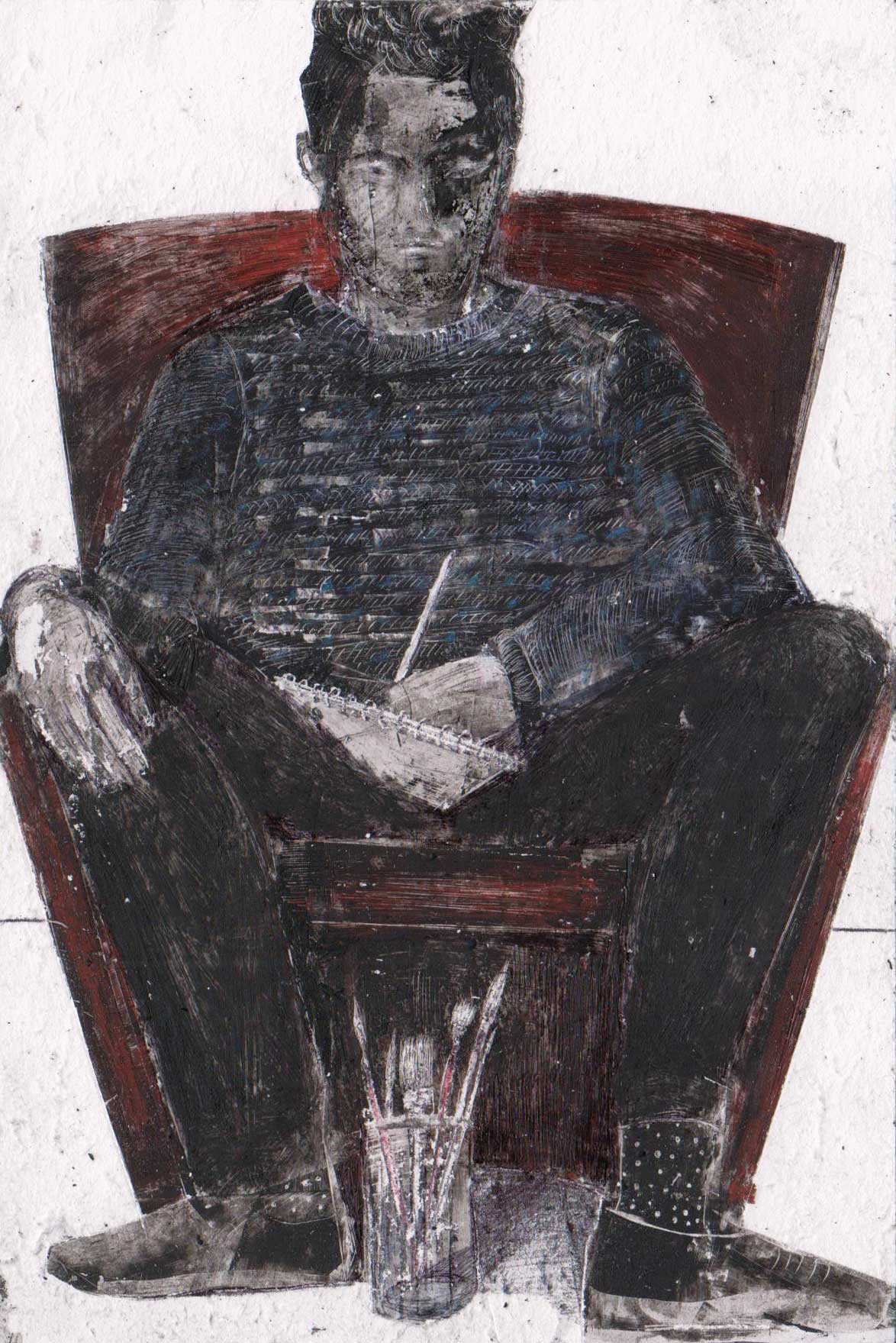 Stefano disegna, tecnica mista su carta, cm 15x10 (2015) - Debora Piccinini Artista