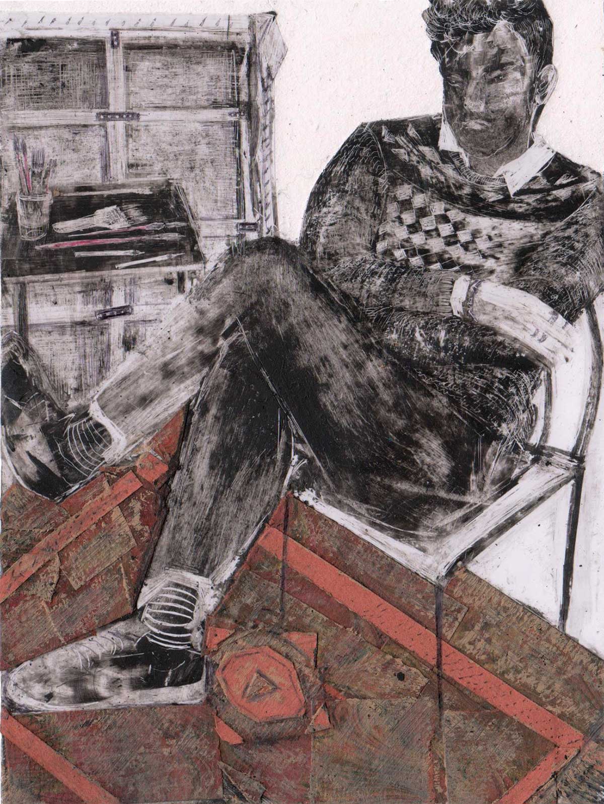 Stefano pittore, tecnica mista su carta, cm 14,5x11 (2015) - Debora Piccinini Artista