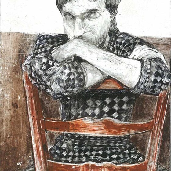 Ritratto con sedia rossa, olio su carta, cm 7x9 (2015) - Debora Piccinini Artista