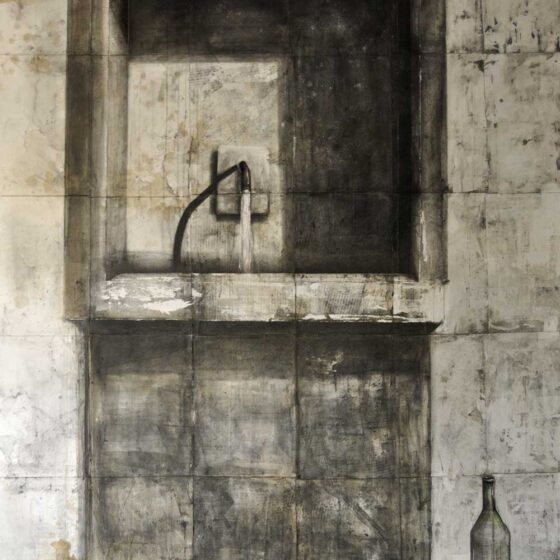 La fonte dell'eremo, grafite, pigmento e caffè su carta cm 175x140 (2012) - Debora Piccinini Pittrice