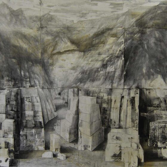 Cava di marmo, grafite e caffè su carta-intavolata cm 101x144 (2013) - Debora Piccinini Pittrice