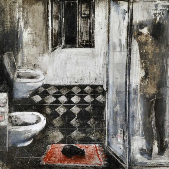 La doccia di notte, tecnica mista su carta, cm 20x20 - Debora Piccinini Artista
