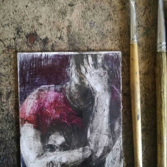 Abbraccio disperato / The Nutcracker, tecnica mista su carta, cm 7x9 (2020) - Debora Piccinini Artista