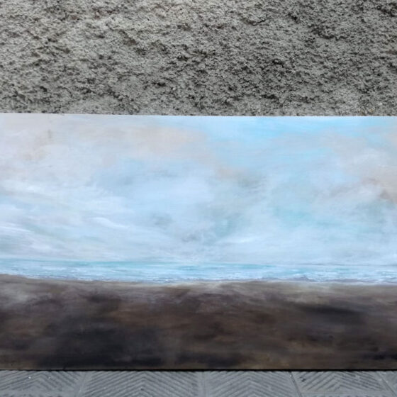 Il mare a Santo Stefano, tecnica mista su carta-su tavola, cm 89,5×180 (2020)