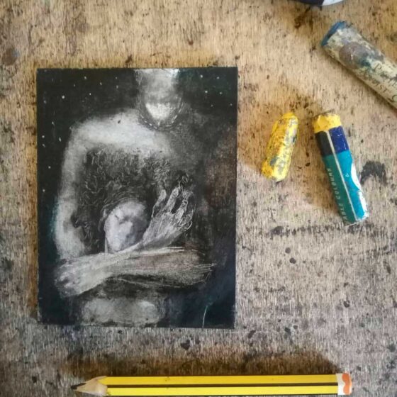L'abbraccio di Morfeo, tecnica mista su carta, cm 7x9 (2020) - Debora Piccinini Artista