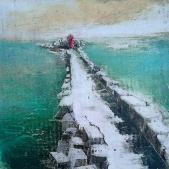La strada sul mare, tecnica mista su carta su tavola, cm 10x10 (2019) Collezione privata - Debora Piccinini Artista