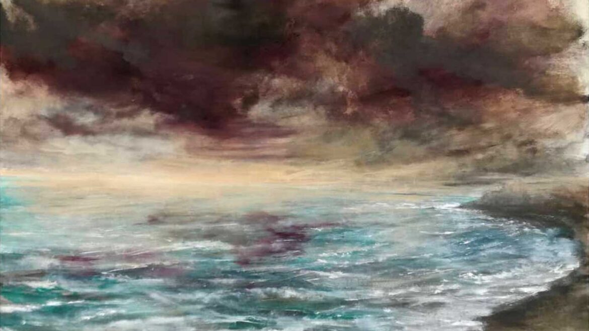 Quando viene dal mare (viola salmastro), tecnica mista su carta-su tavola, cm 103x143 (2020) - Debora Piccinini Artista