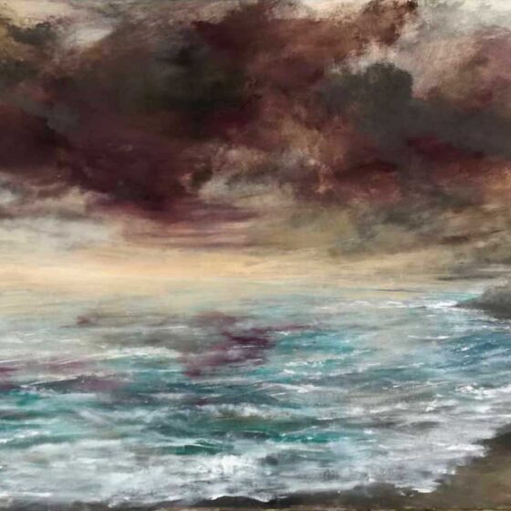 Quando viene dal mare (viola salmastro), tecnica mista su carta-su tavola, cm 103x143 (2020) - Debora Piccinini Artista